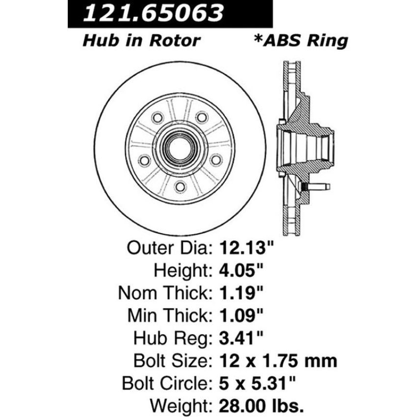 CENTRIC PARTS 121.65063 C-Tek Standard Brake Rotor