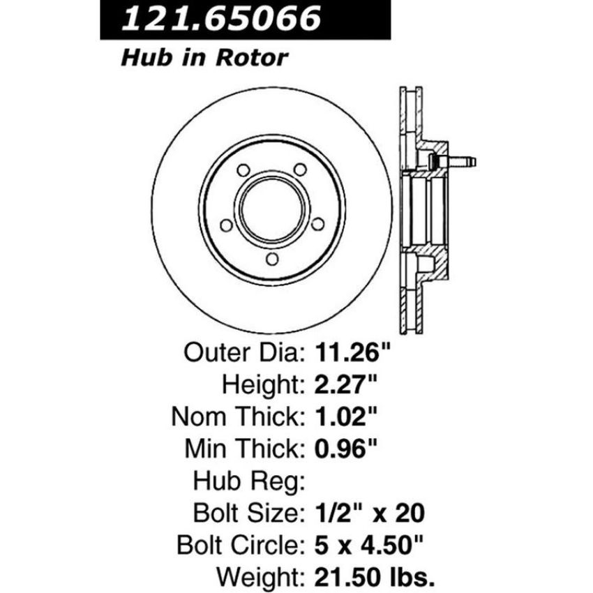 CENTRIC PARTS 121.65066 C-Tek Standard Brake Rotor