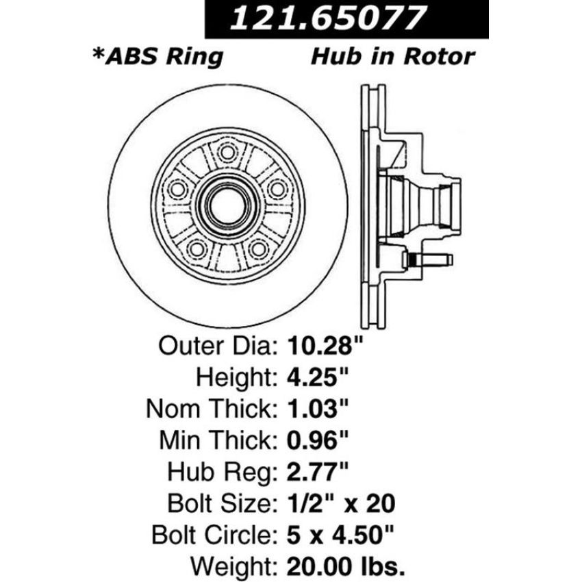 CENTRIC PARTS 121.65077 C-Tek Standard Brake Rotor
