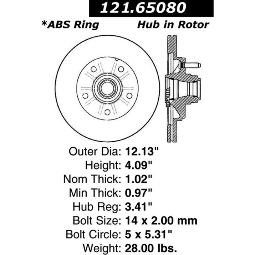 CENTRIC PARTS 121.65080 C-Tek Standard Brake Rotor