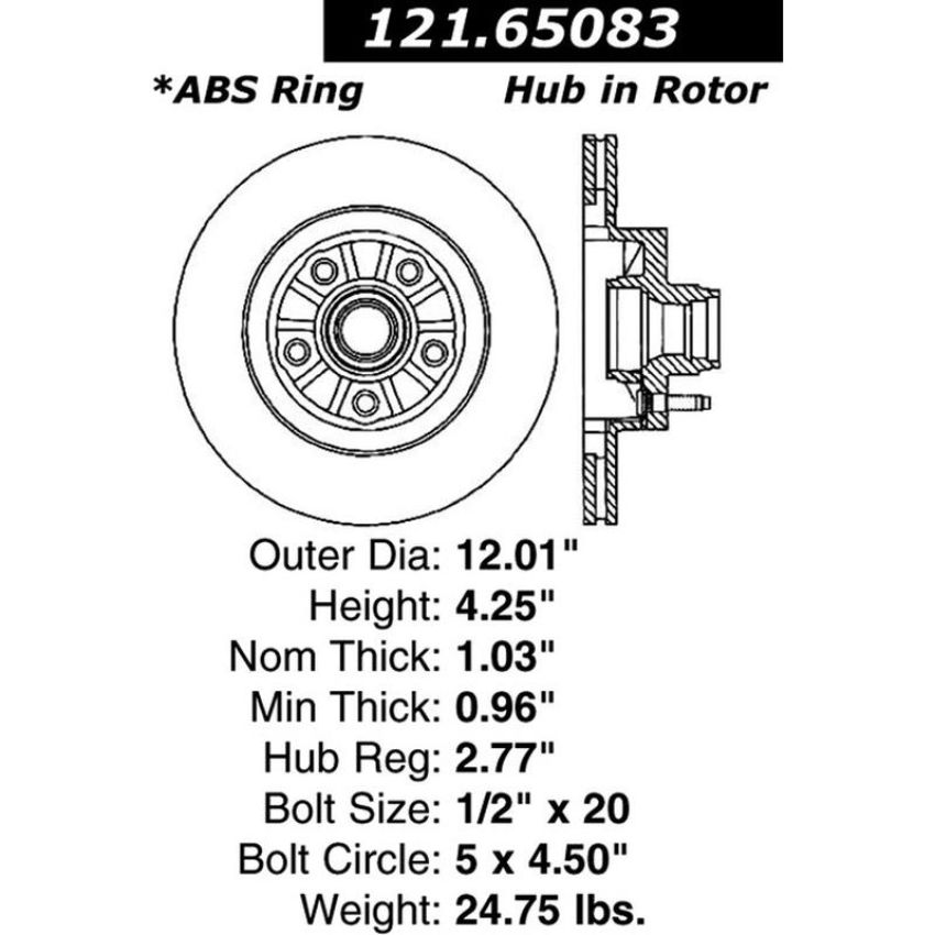CENTRIC PARTS 121.65083 C-Tek Standard Brake Rotor