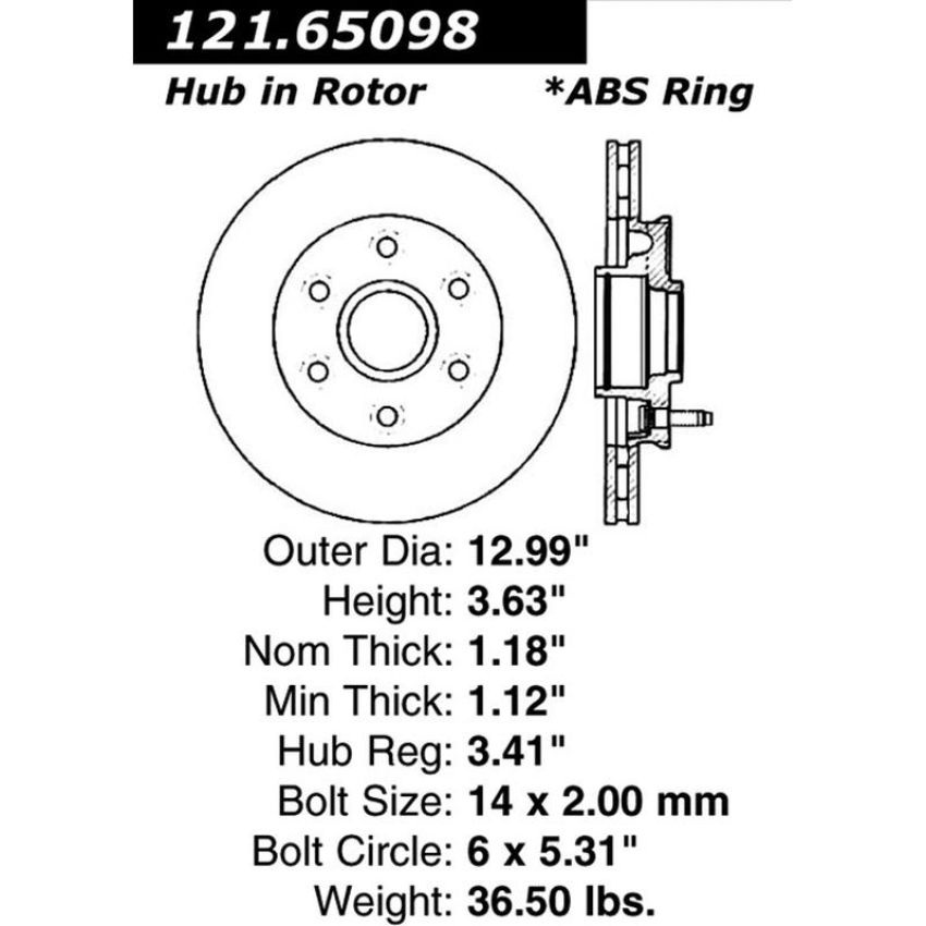 CENTRIC PARTS 121.65098 C-Tek Standard Brake Rotor