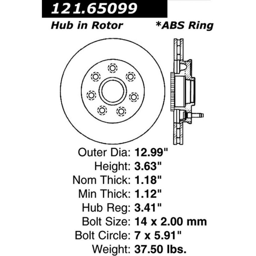 CENTRIC PARTS 121.65099 C-Tek Standard Brake Rotor