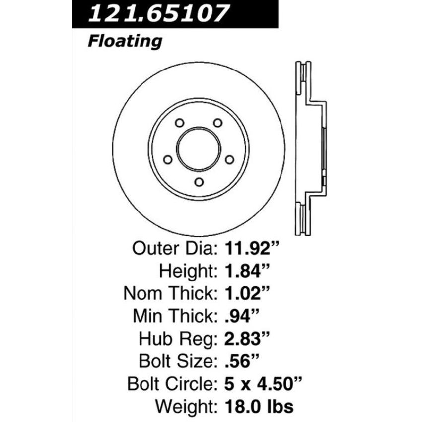 CENTRIC PARTS 121.65107 C-Tek Standard Brake Rotor