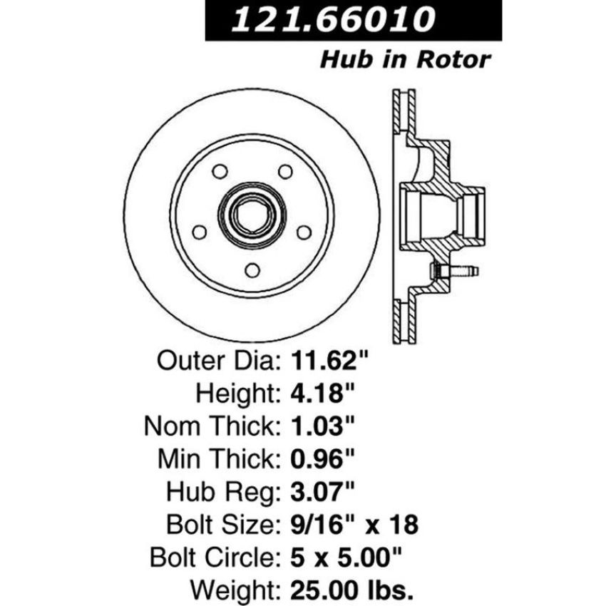 CENTRIC PARTS 121.66010 C-Tek Standard Brake Rotor