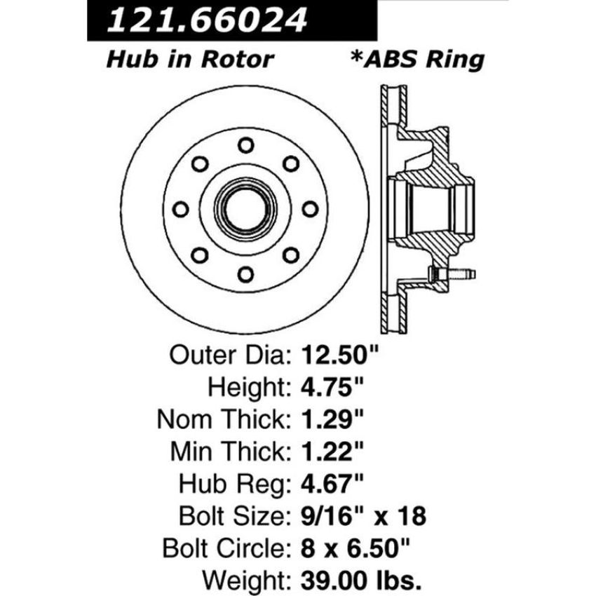 CENTRIC PARTS 121.66024 C-Tek Standard Brake Rotor