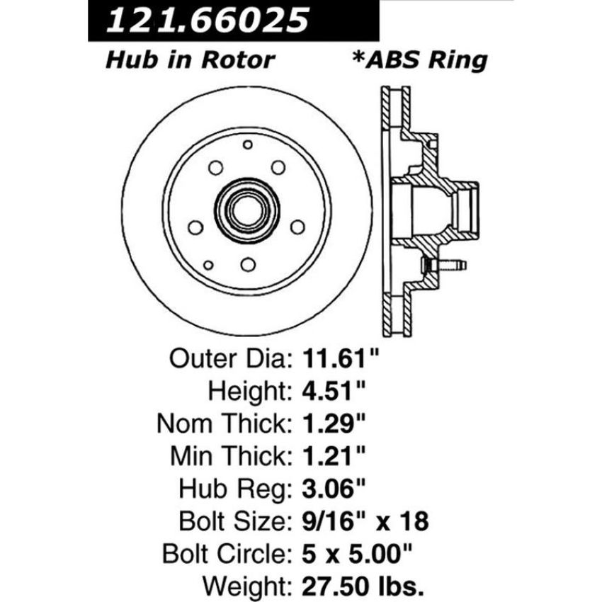 CENTRIC PARTS 121.66025 C-Tek Standard Brake Rotor