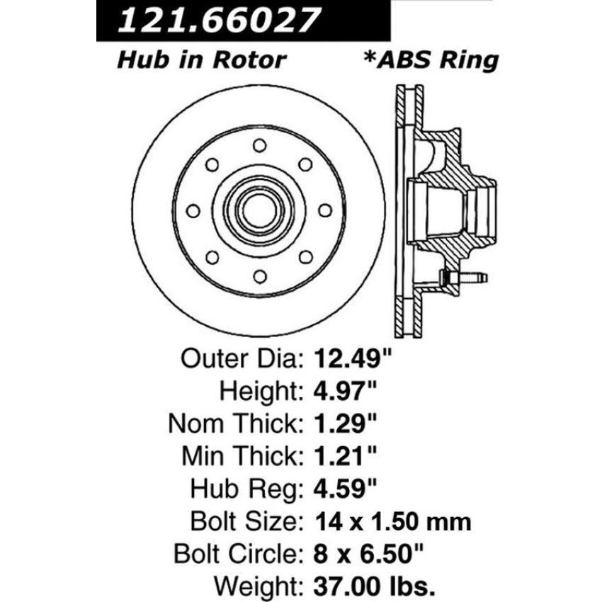 CENTRIC PARTS 121.66027 C-Tek Standard Brake Rotor