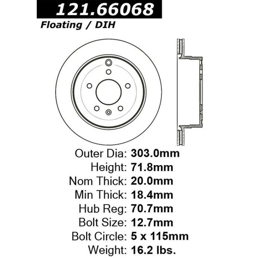 CENTRIC PARTS 121.66068 C-Tek Standard Brake Rotor