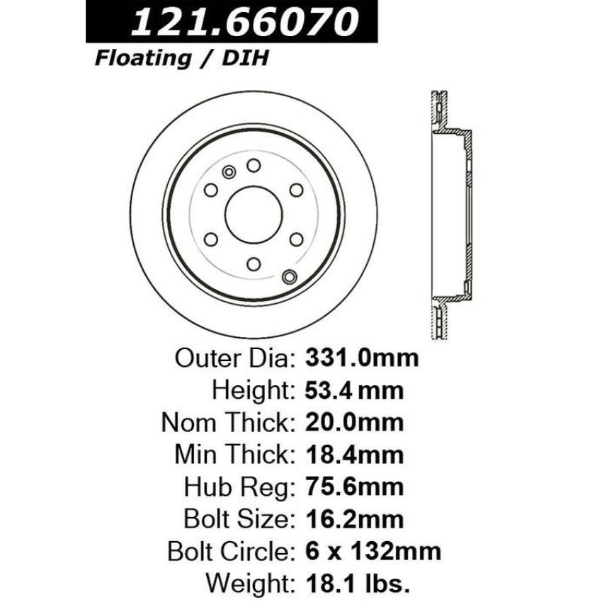 CENTRIC PARTS 121.66070 C-Tek Standard Brake Rotor