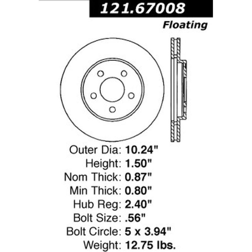 CENTRIC PARTS 121.67008 C-Tek Standard Brake Rotor
