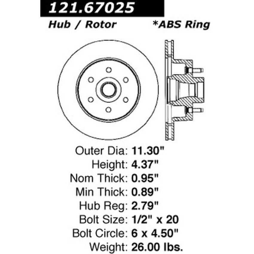 CENTRIC PARTS 121.67025 C-Tek Standard Brake Rotor