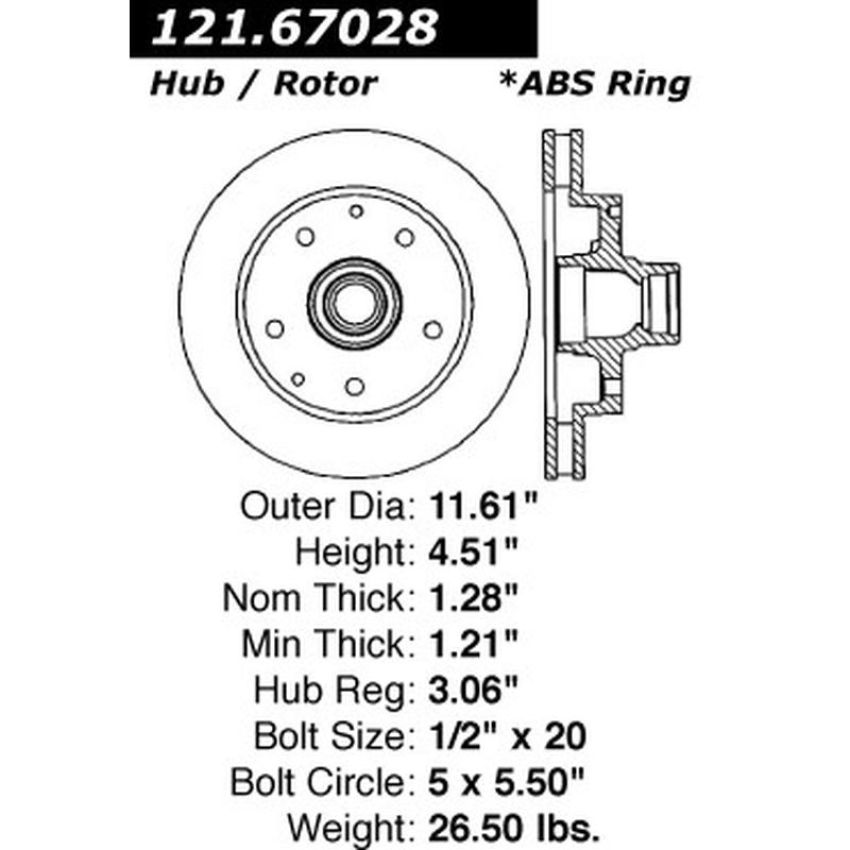 CENTRIC PARTS 121.67028 C-Tek Standard Brake Rotor