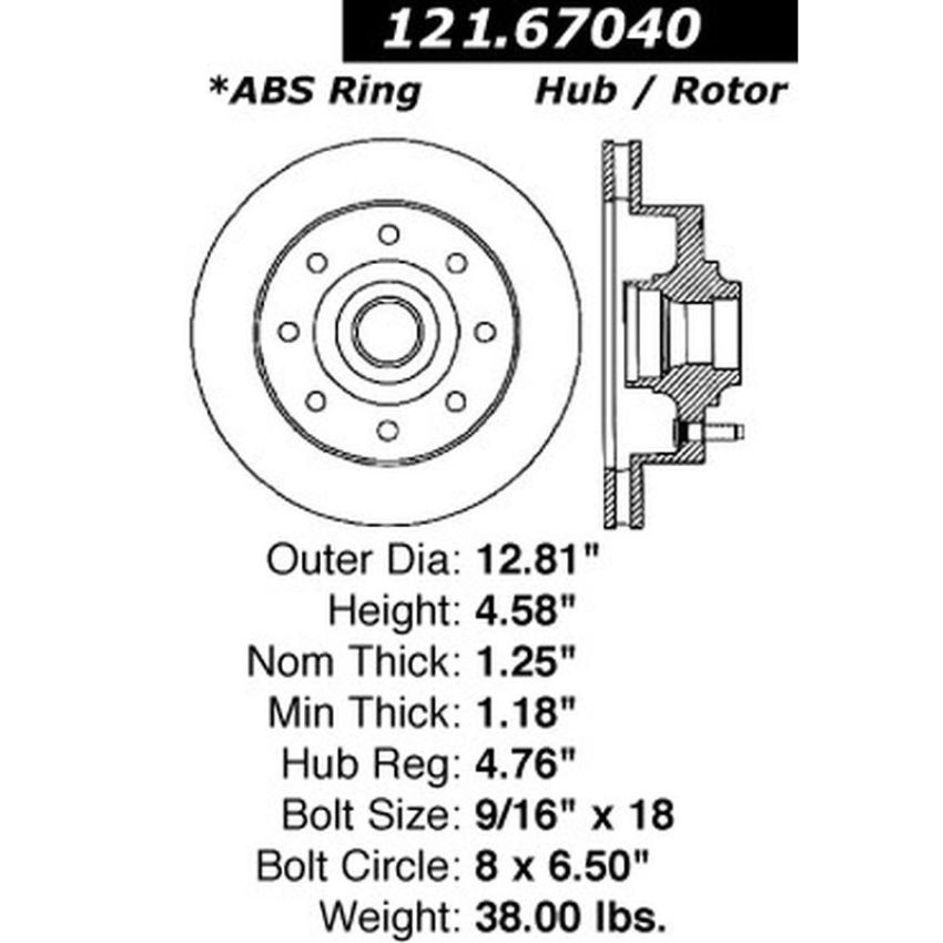 CENTRIC PARTS 121.67040 C-Tek Standard Brake Rotor