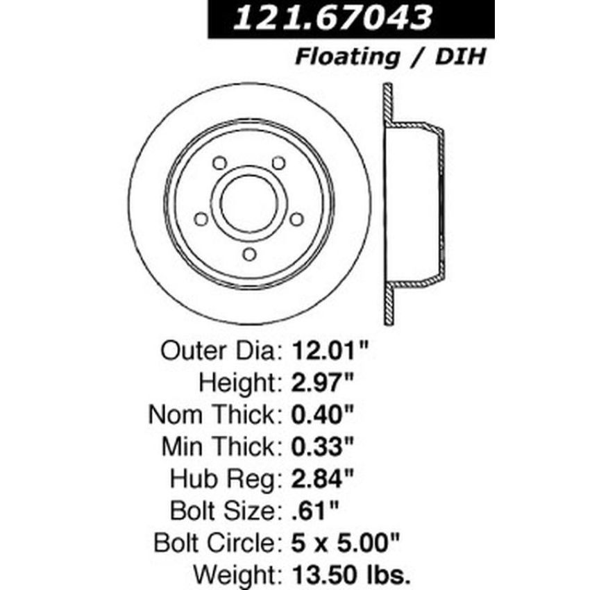 CENTRIC PARTS 121.67043 C-Tek Standard Brake Rotor