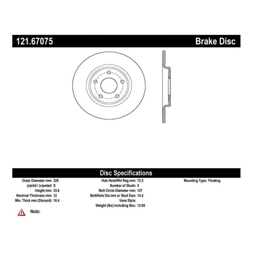 CENTRIC PARTS 121.67075 C-Tek Standard Brake Rotor