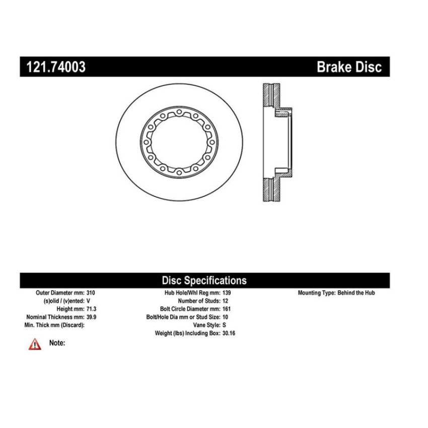 CENTRIC PARTS 121.74003 C-Tek Standard Brake Rotor