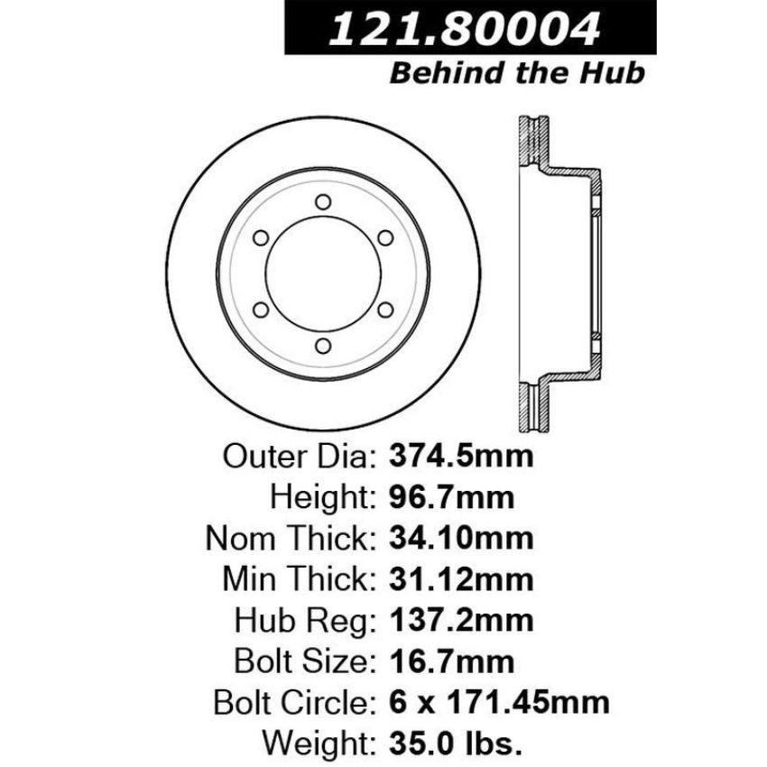 CENTRIC PARTS 121.80004 C-Tek Standard Brake Rotor