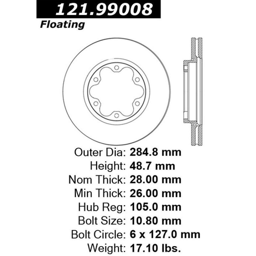 CENTRIC PARTS 121.99008 C-Tek Standard Brake Rotor