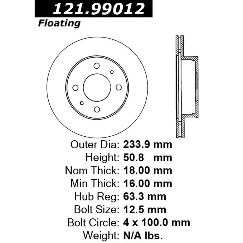 CENTRIC PARTS 121.99012 C-Tek Standard Brake Rotor