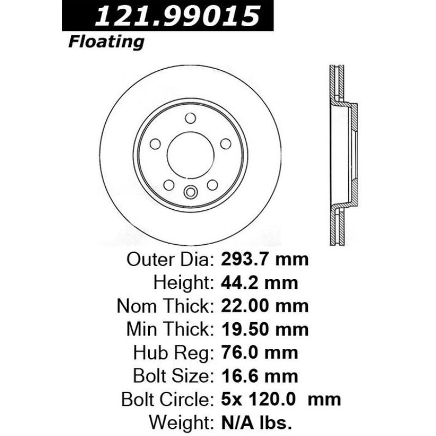 CENTRIC PARTS 121.99015 C-Tek Standard Brake Rotor