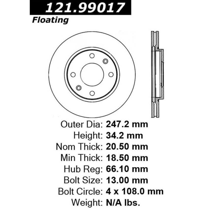 CENTRIC PARTS 121.99017 C-Tek Standard Brake Rotor