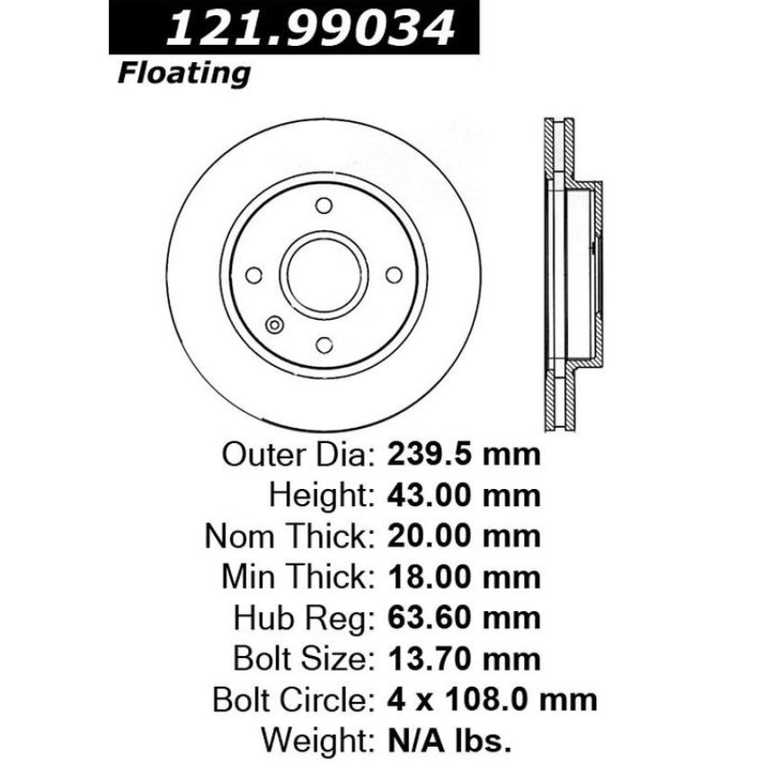 CENTRIC PARTS 121.99034 C-Tek Standard Brake Rotor