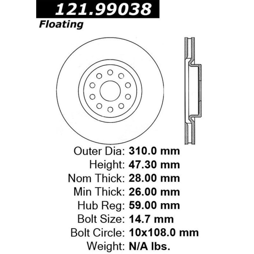 CENTRIC PARTS 121.99038 C-Tek Standard Brake Rotor