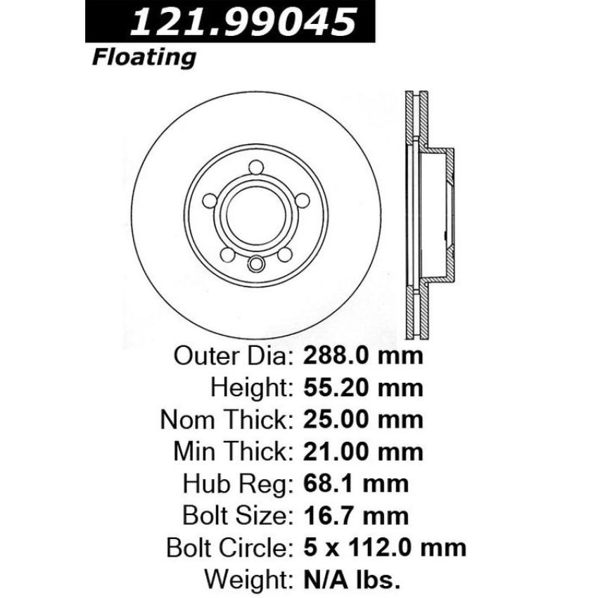 CENTRIC PARTS 121.99045 C-Tek Standard Brake Rotor