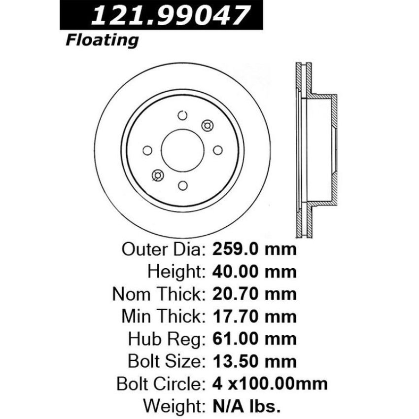 CENTRIC PARTS 121.99047 C-Tek Standard Brake Rotor