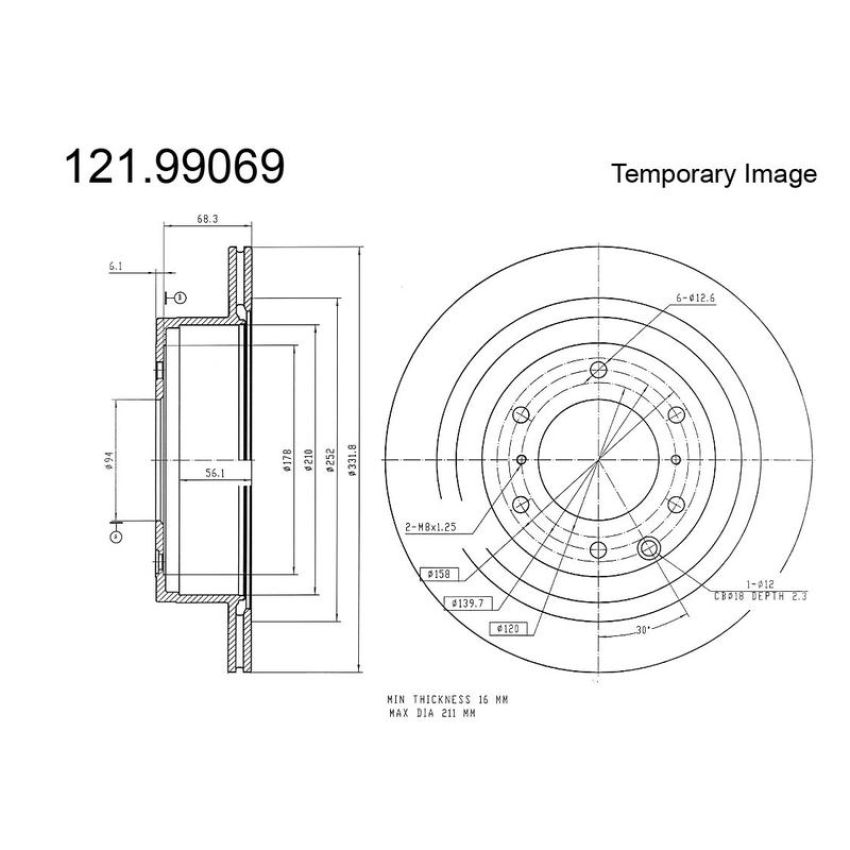 CENTRIC PARTS 121.99069 C-Tek Standard Brake Rotor