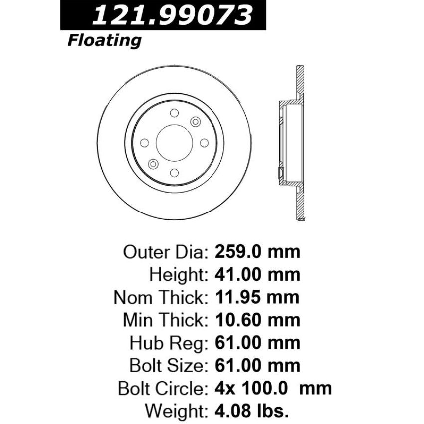 CENTRIC PARTS 121.99073 C-Tek Standard Brake Rotor