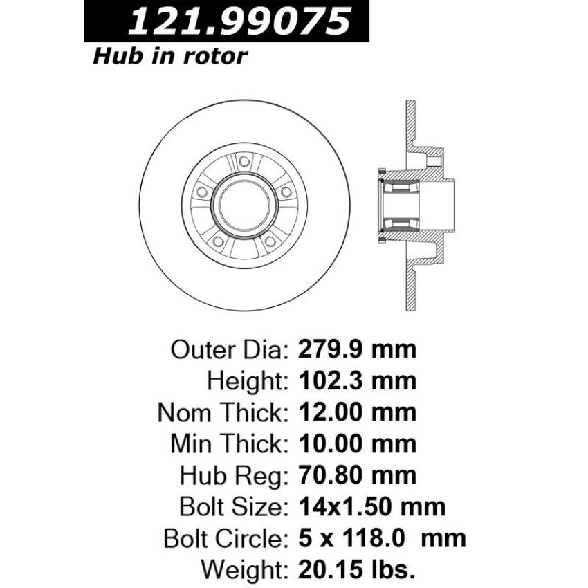 CENTRIC PARTS 121.99075 C-Tek Standard Brake Rotor