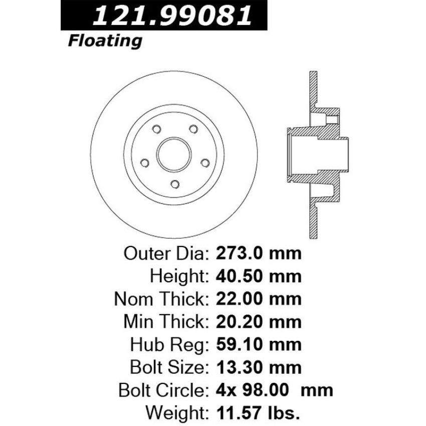 CENTRIC PARTS 121.99081 C-Tek Standard Brake Rotor