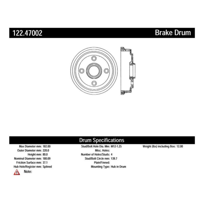 CENTRIC PARTS 122.47002 Centric Premium Brake Drum