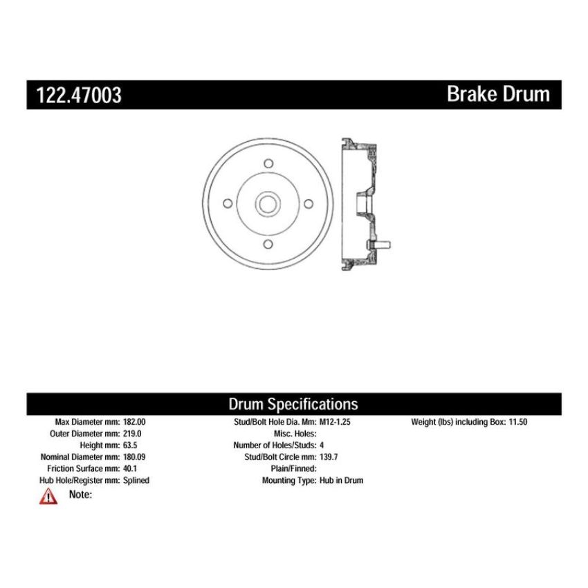 CENTRIC PARTS 122.47003 Centric Premium Brake Drum