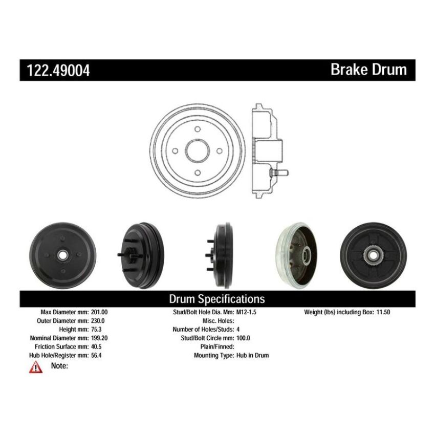 CENTRIC PARTS 122.49004 Centric Premium Brake Drum