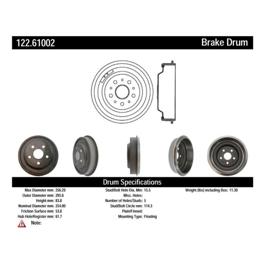CENTRIC PARTS 122.61002 Centric Premium Brake Drum
