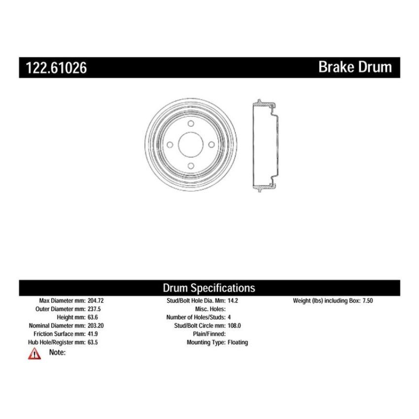 CENTRIC PARTS 122.61026 Centric Premium Brake Drum