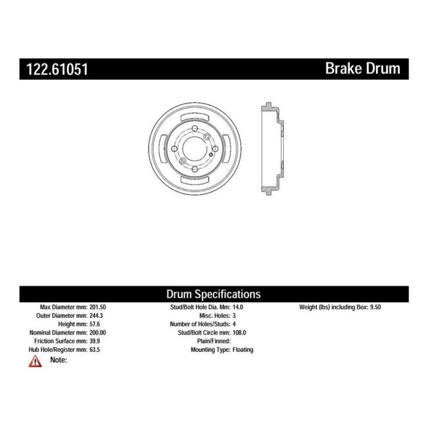 CENTRIC PARTS 122.61051 Centric Premium Brake Drum