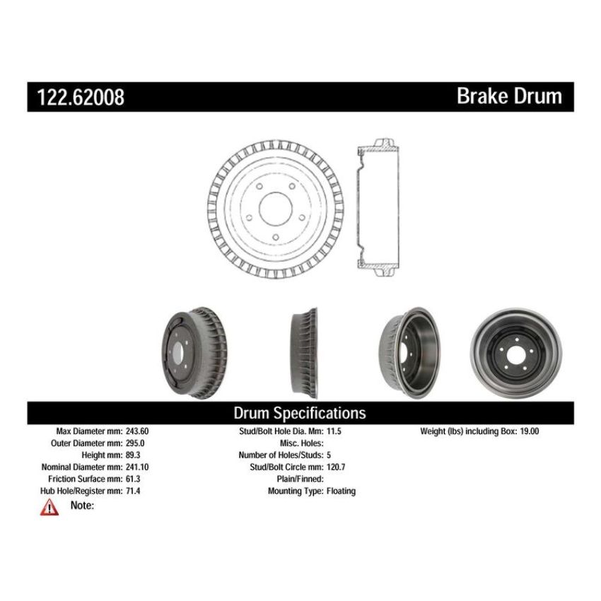 CENTRIC PARTS 122.62008 Centric Premium Brake Drum