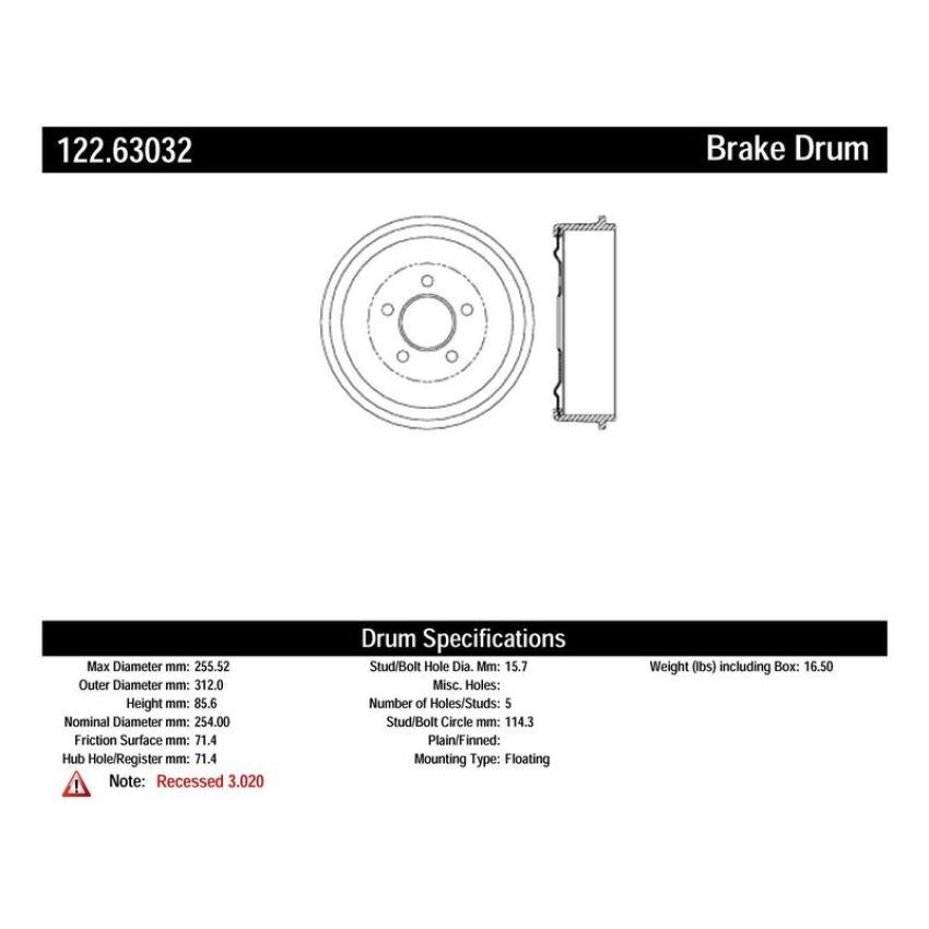 CENTRIC PARTS 122.63032 Centric Premium Brake Drum