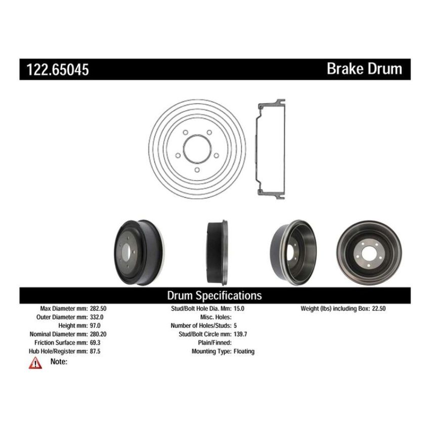 CENTRIC PARTS 122.65045 Centric Premium Brake Drum
