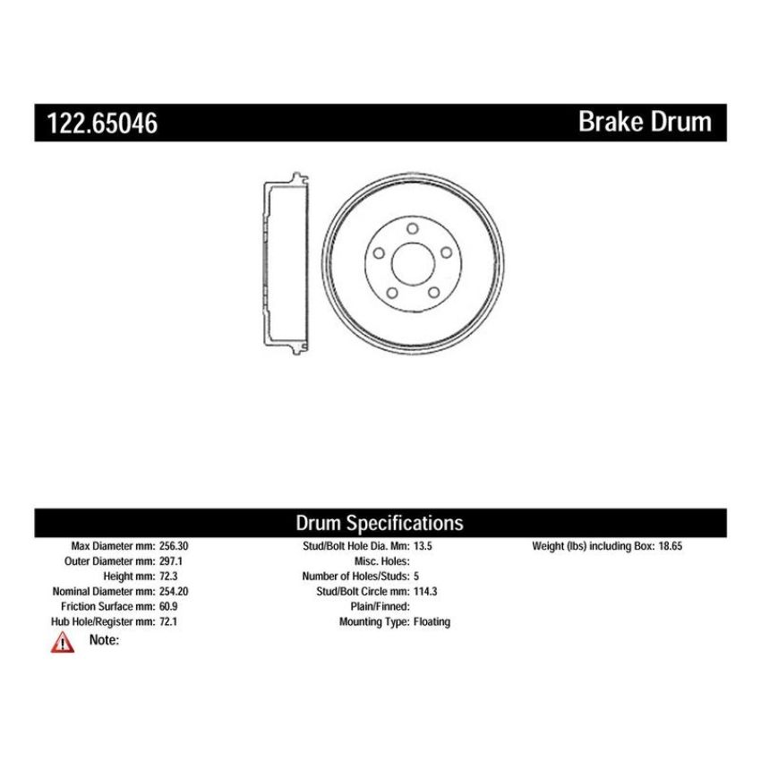 CENTRIC PARTS 122.65046 Centric Premium Brake Drum