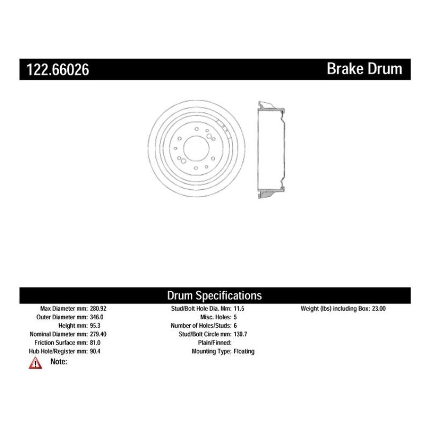 CENTRIC PARTS 122.66026 Centric Premium Brake Drum