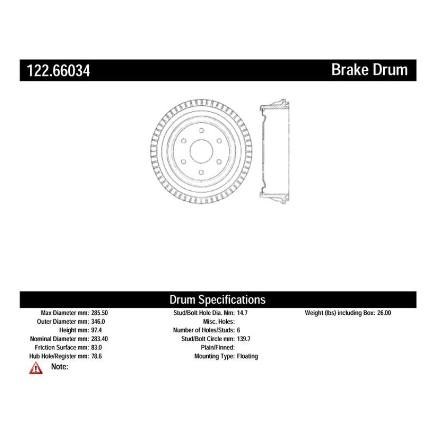 CENTRIC PARTS 122.66034 Centric Premium Brake Drum