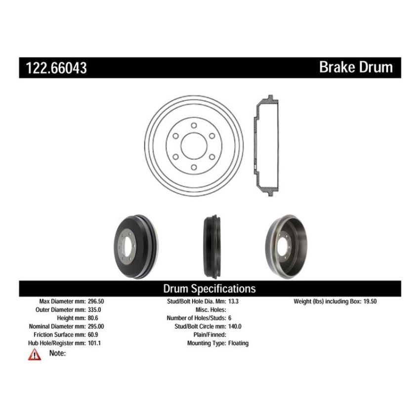 CENTRIC PARTS 122.66043 Centric Premium Brake Drum