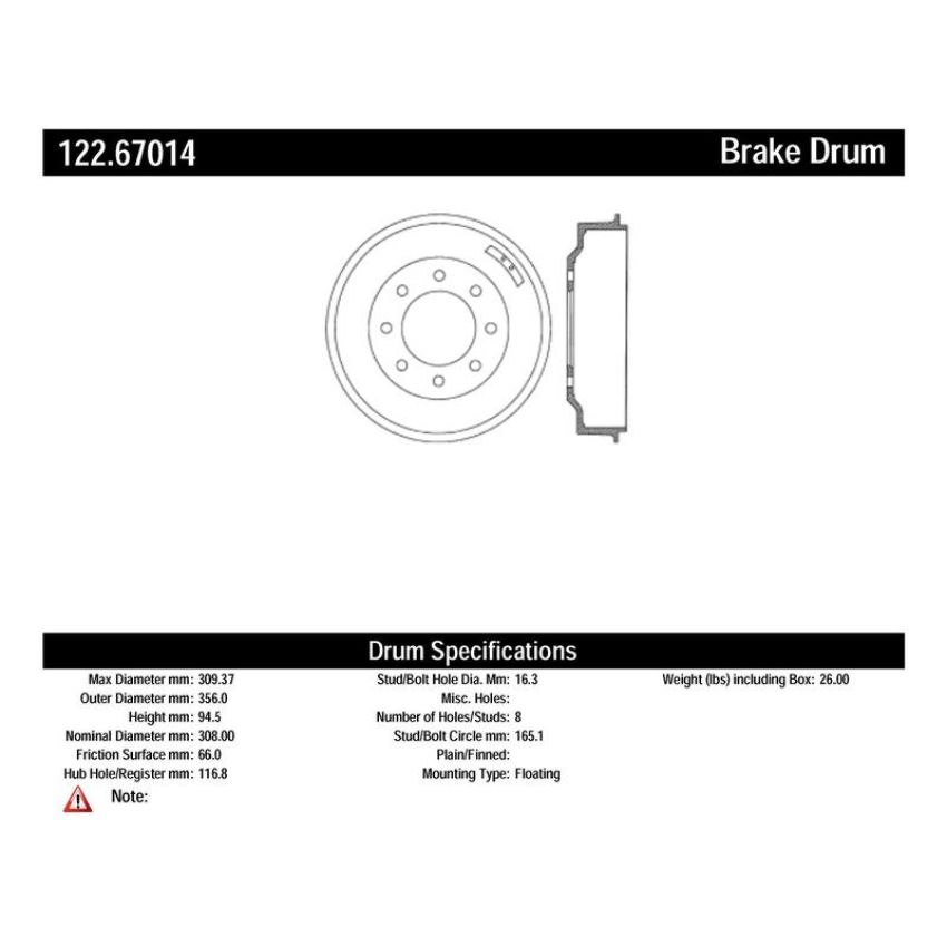 CENTRIC PARTS 122.67014 Centric Premium Brake Drum