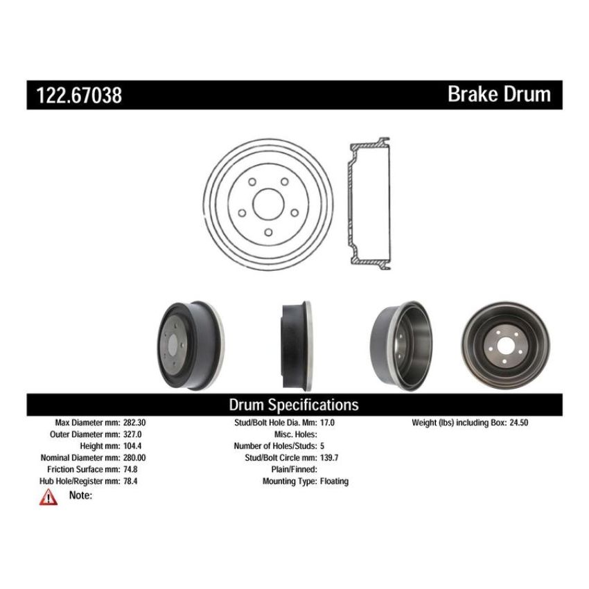 CENTRIC PARTS 122.67038 Centric Premium Brake Drum