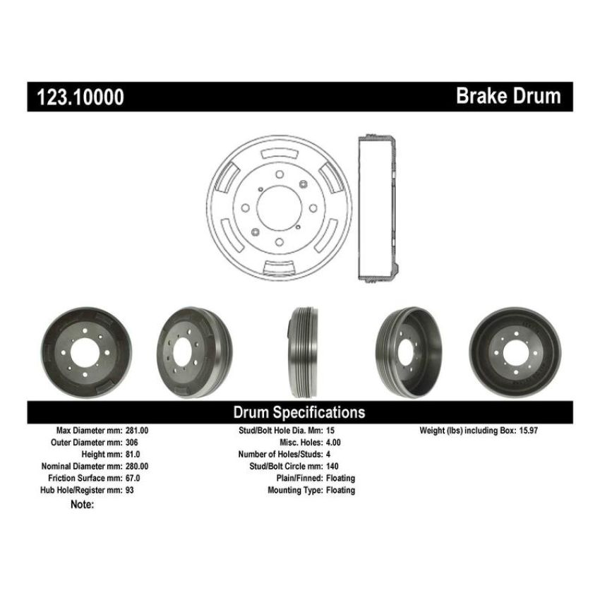 CENTRIC PARTS 123.10000 C-Tek Standard Brake Drum